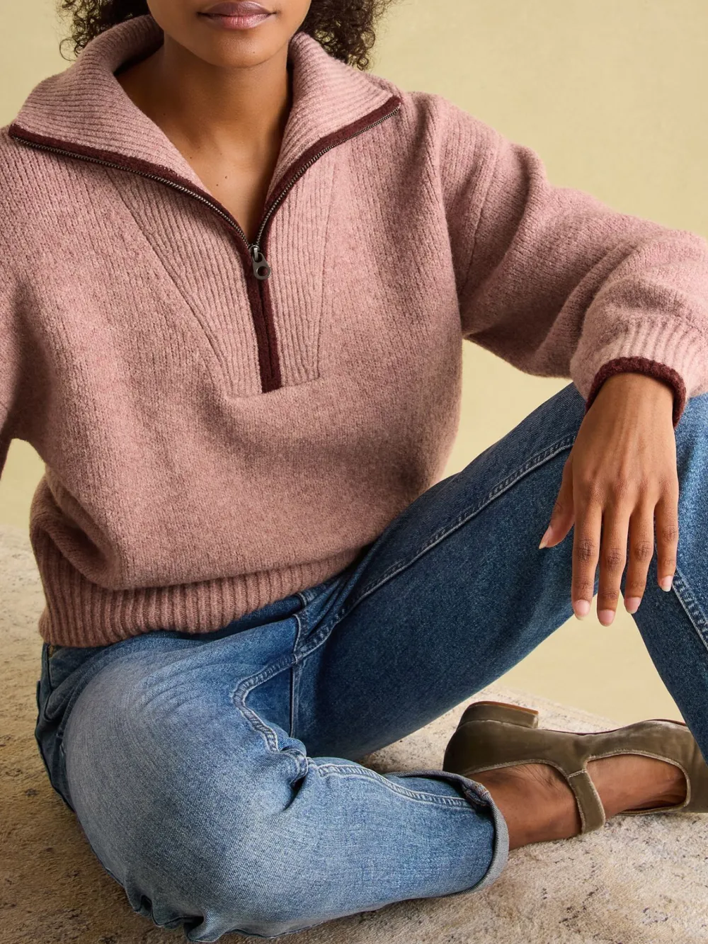 Elmore Pink Knitted Quarter Zip Jumper