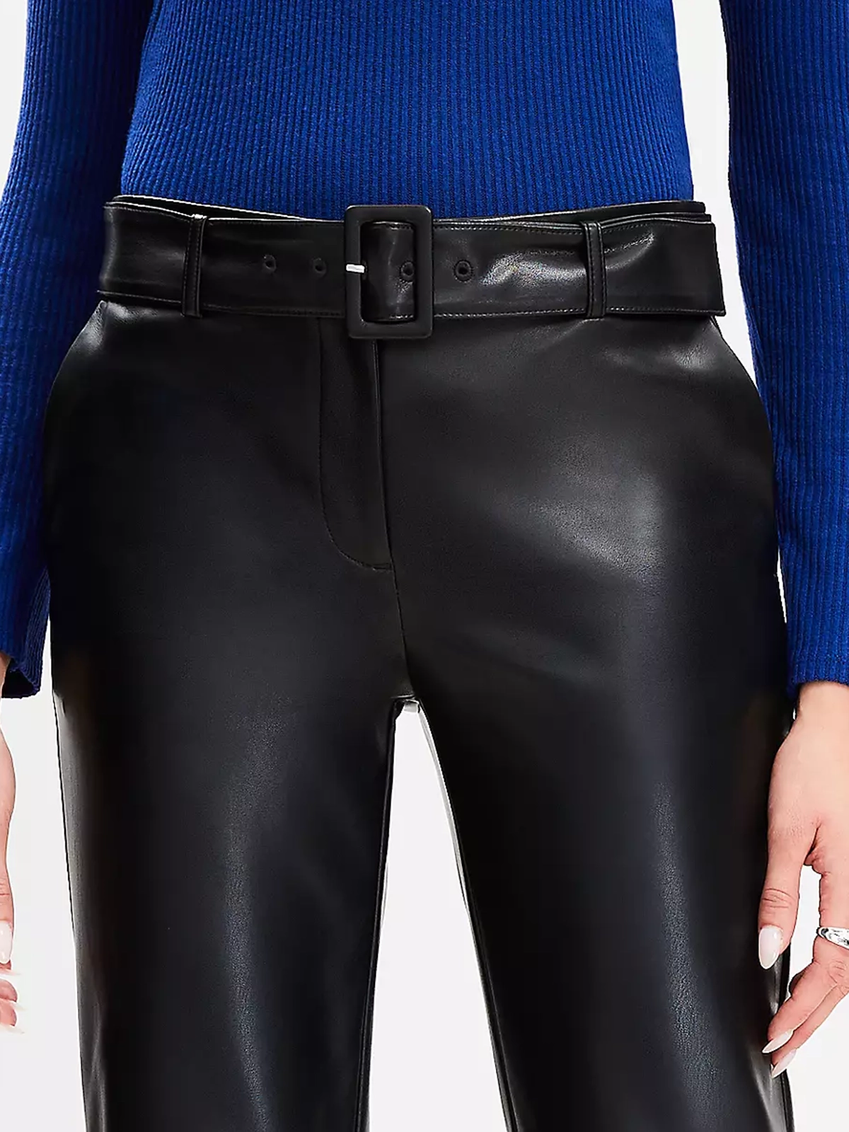 Belted Riviera Slim Pants in Faux Leather