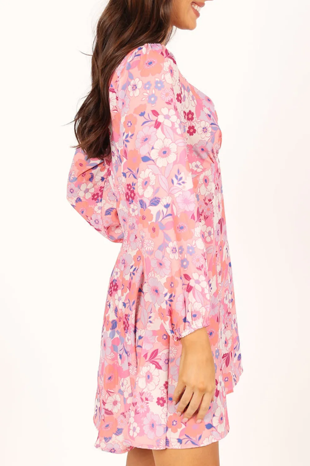 FINNICK LONG SLEEVE MINI DRESS - PINK FLORAL