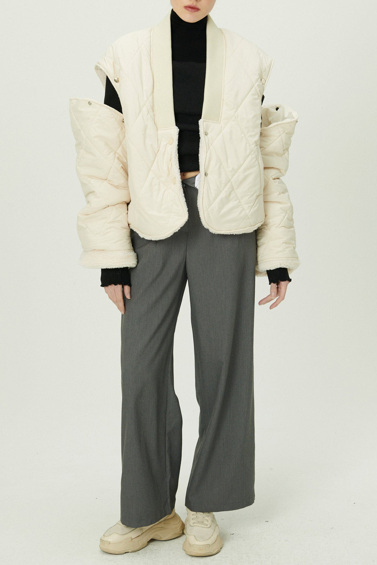 Eileen Quilted Sherpa Coat w/Detachable Sleeve