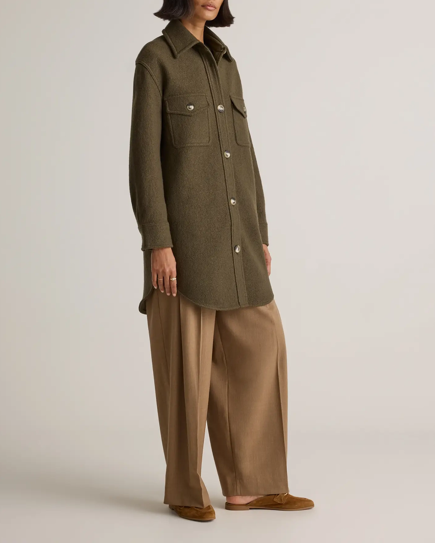 Button Front Long Shirt Jacket