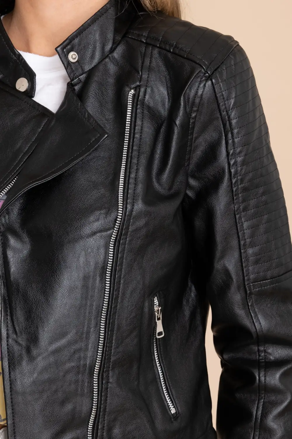 DEFYING THE ODDS BLACK FAUX LEATHER MOTO JACKET