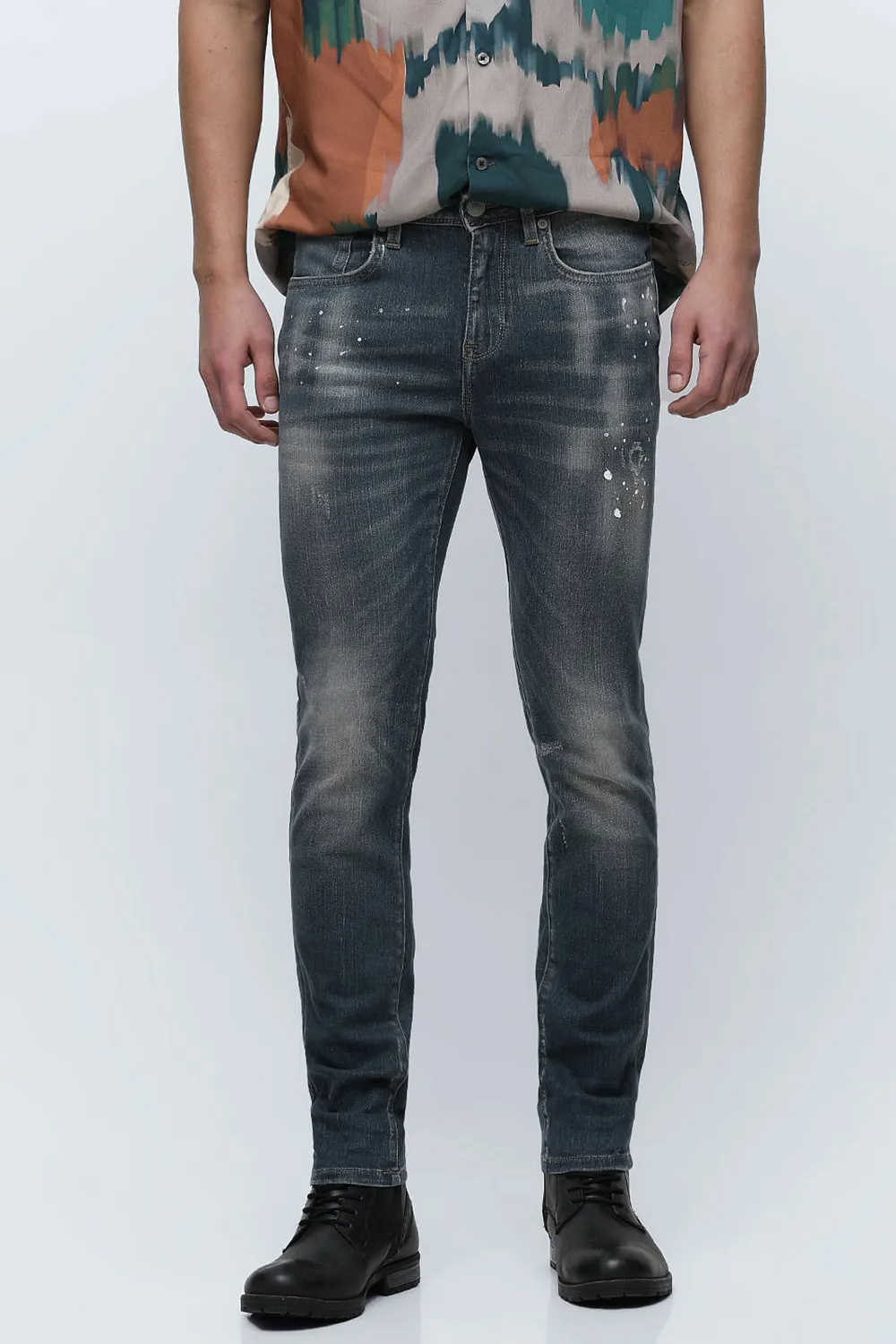 Blue Mid Rise Distressed Slim Fit Jeans