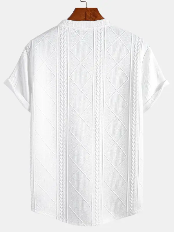 Short Sleeve Geometric Jacquard Arc Hem T-Shirt