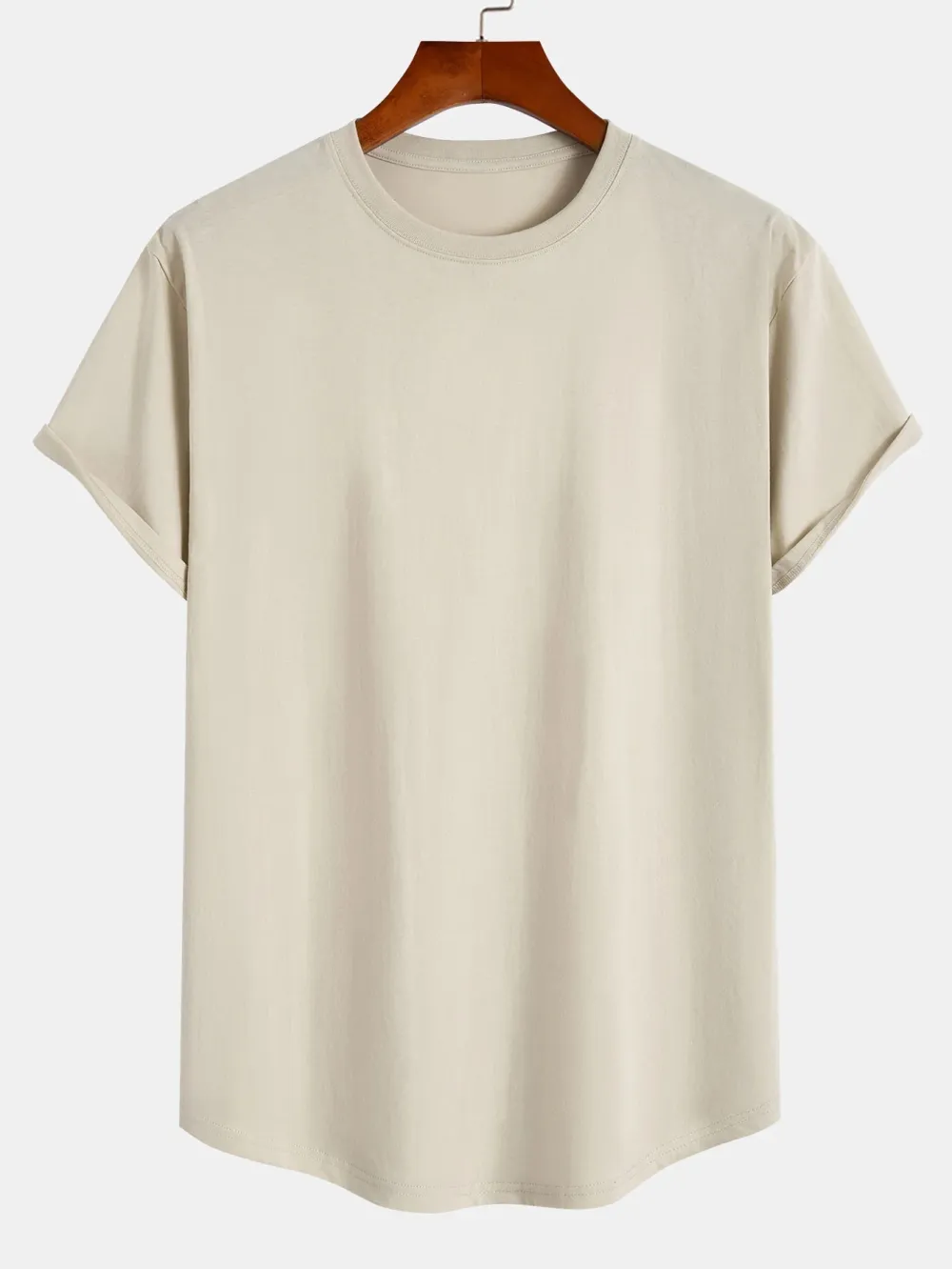 Basic Cotton Arc Hem T-Shirt