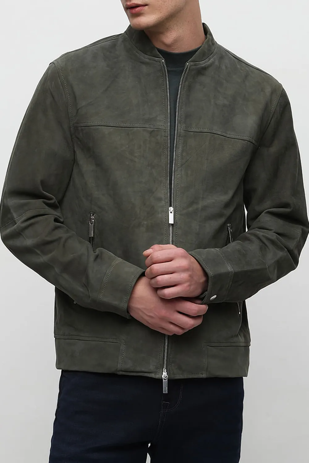 Green Suede Bomber Jacket