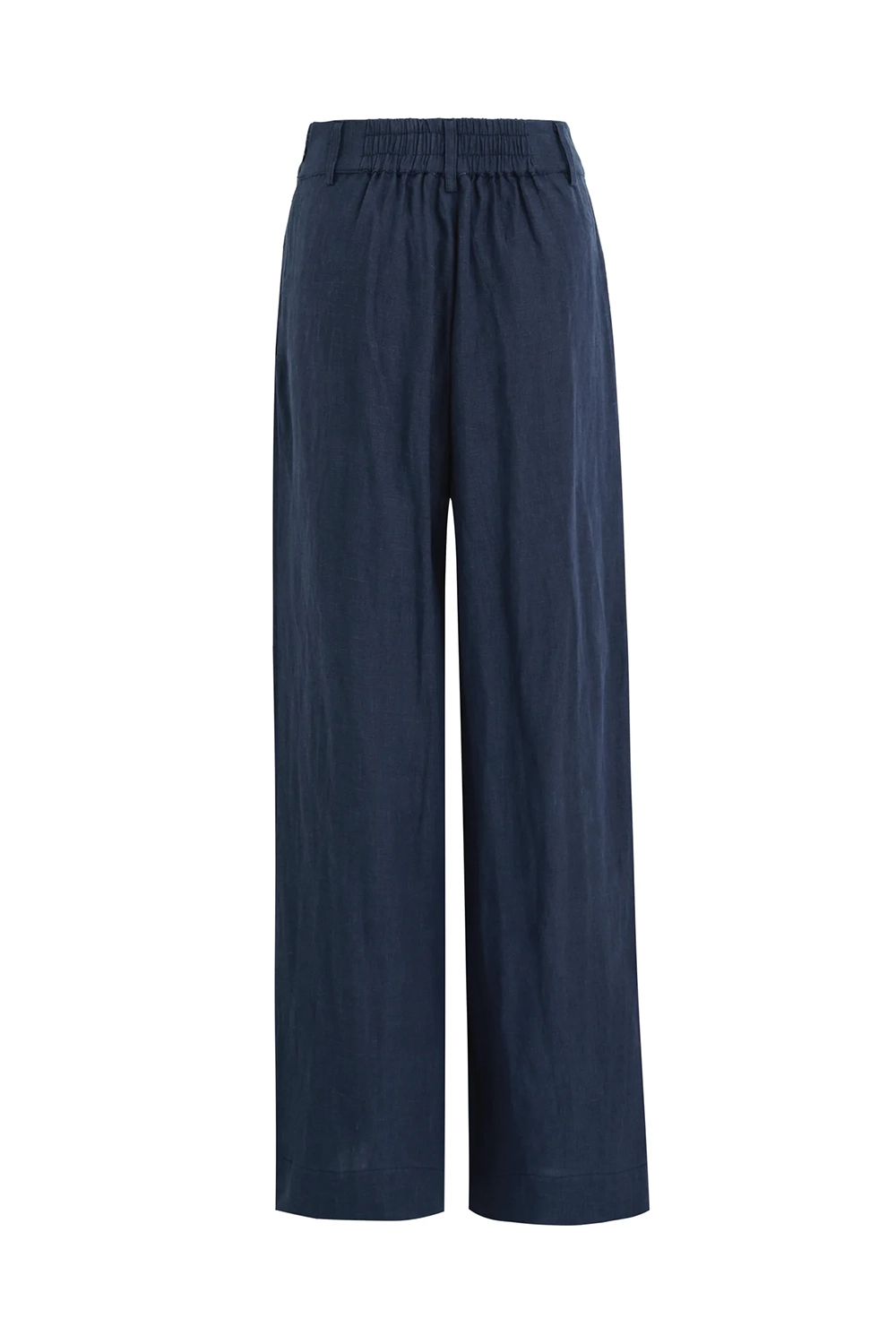 Bestow Navy Linen Elastic Back Wide Leg Pants