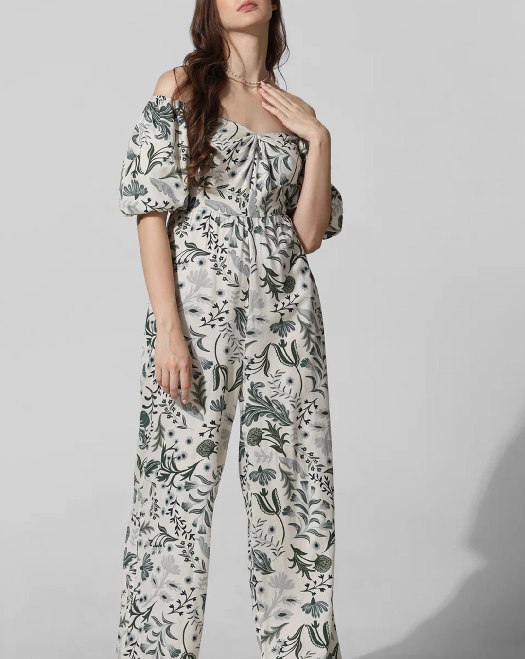 White Printed Cotton Jumpsuit