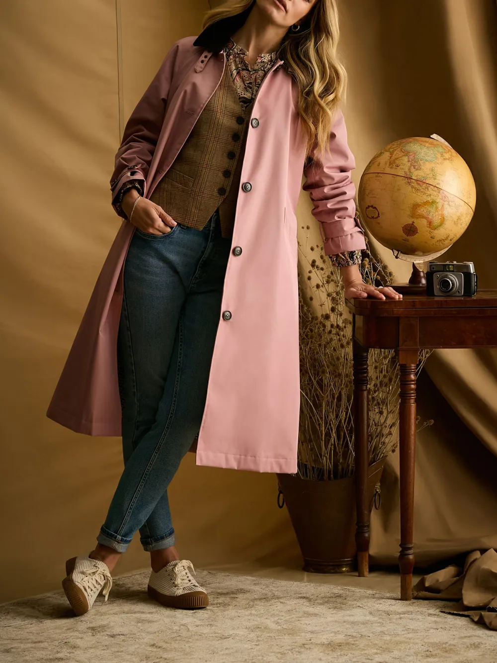 Epwell Pink Waterproof Belted Trench Coat