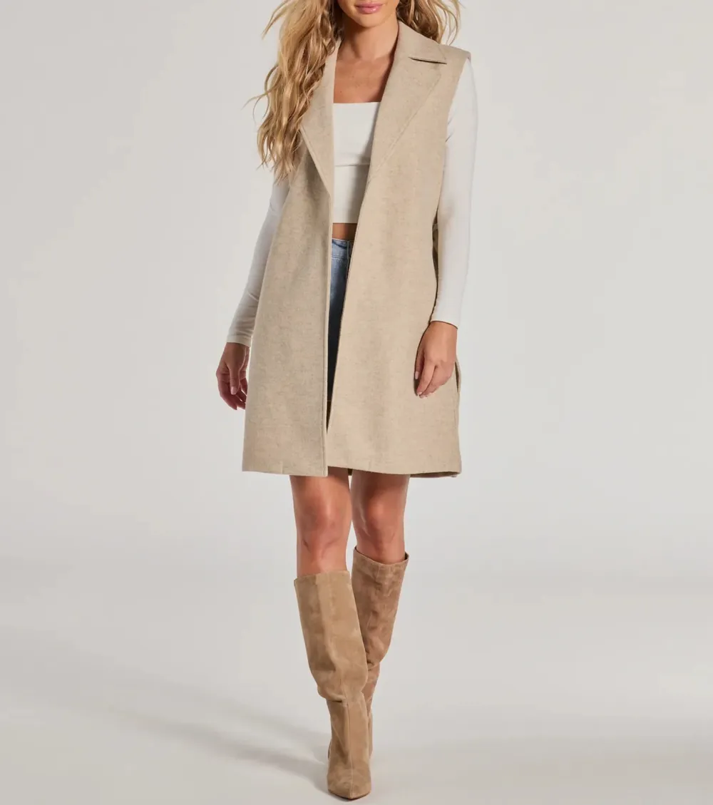 Autumn Chic Faux Wool Long Belted Vest