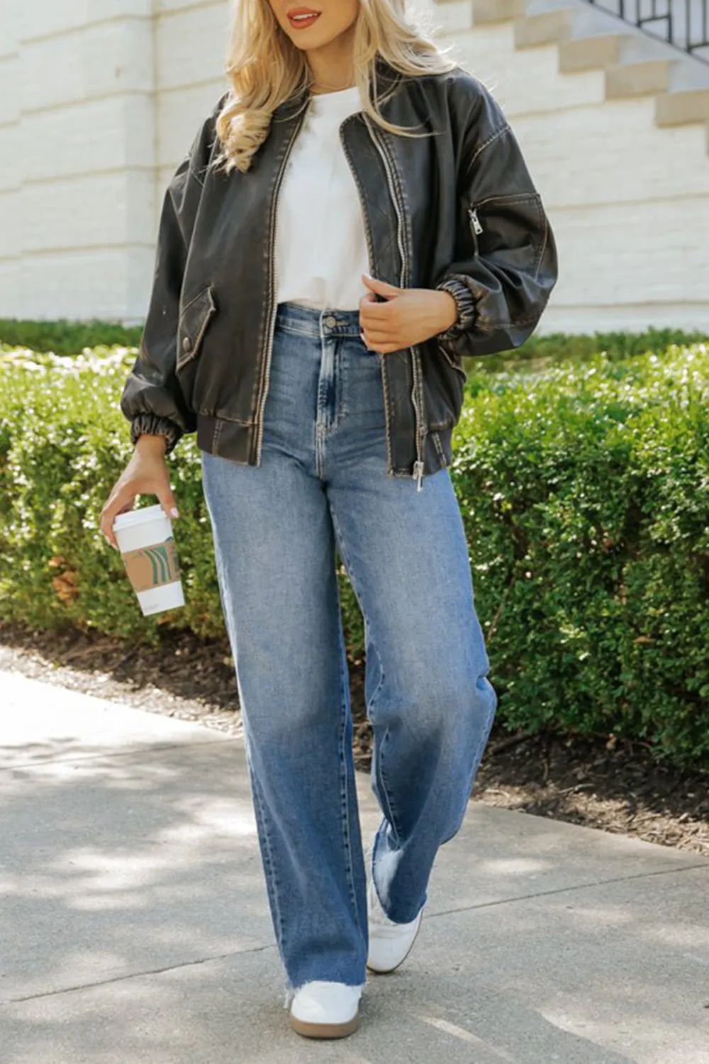 Dark Brown Faux Leather Bomber Jacket