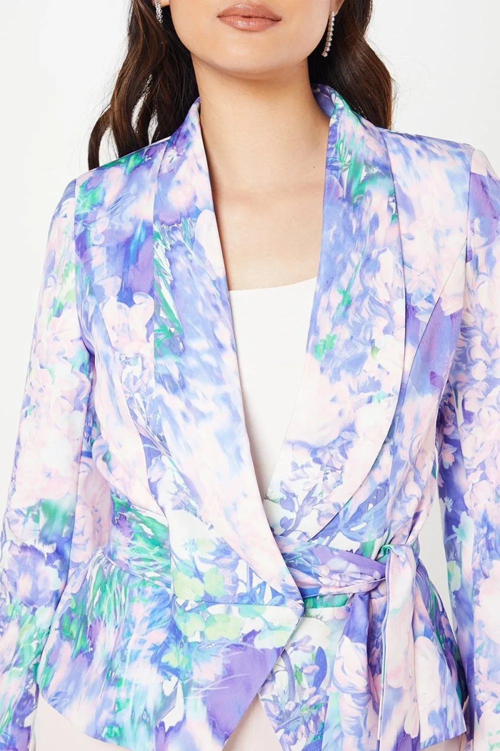 Printed Tie Waist Blazer