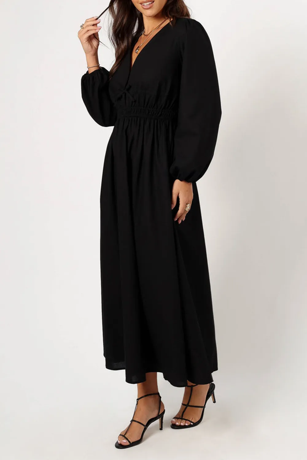 CECE LONG SLEEVE MAXI DRESS - BLACK