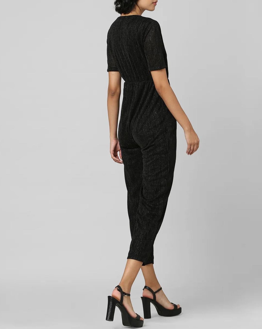 Black Wrapover Shimmer Jumpsuit