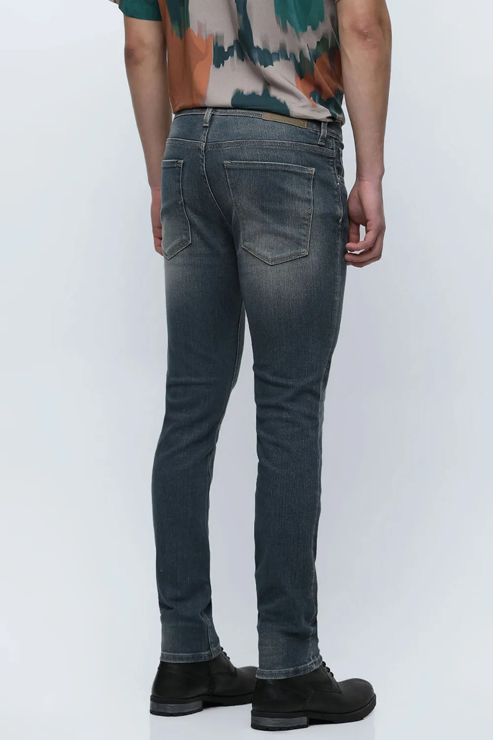 Blue Mid Rise Distressed Slim Fit Jeans