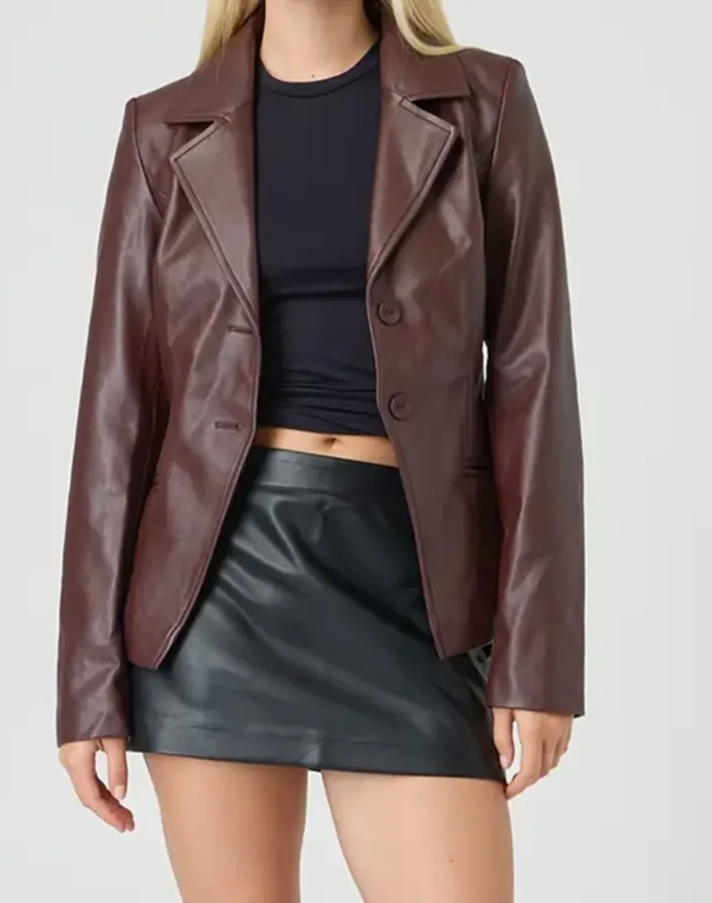 Fitted Faux Leather Blazer