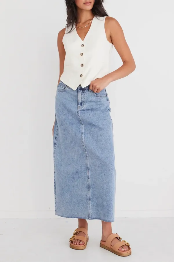 Rouge Vintage Blue Denim Midi Skirt