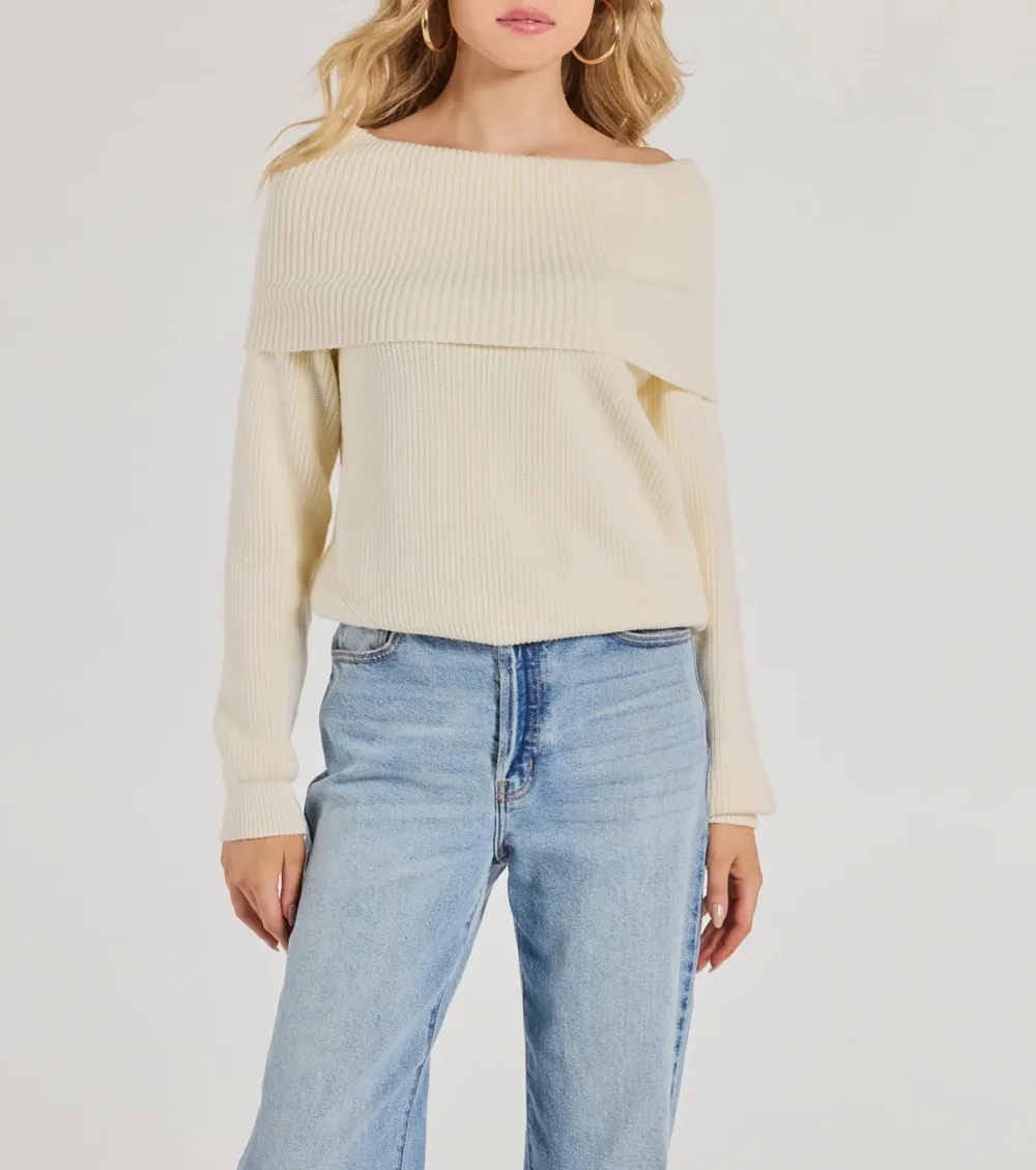 Cozy Factor Ribbed Knit Off-The-Shoulder Sweater