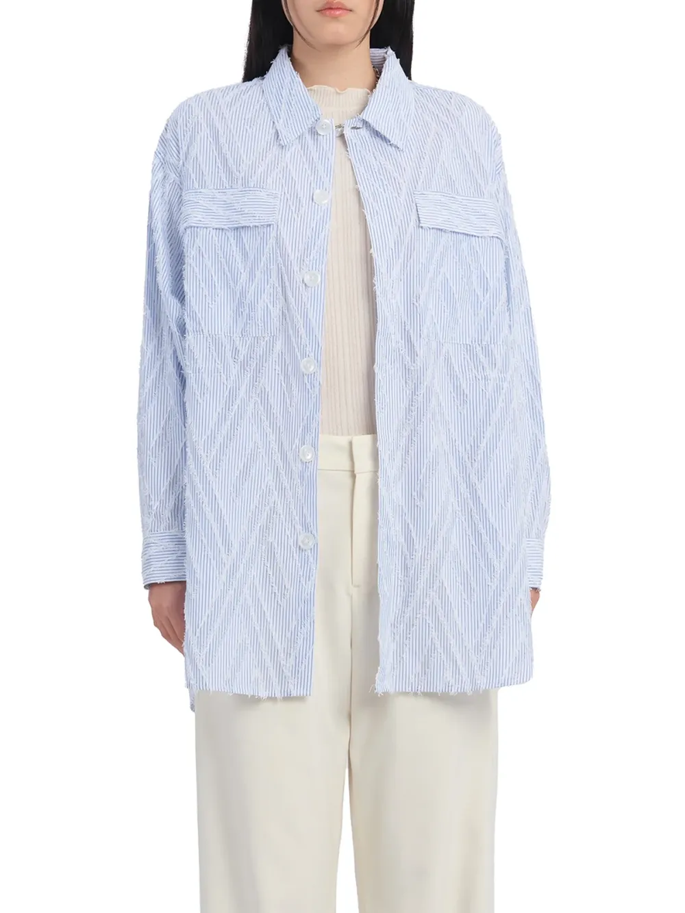 Powder Blue Cotton Cut Jacquard Shacket