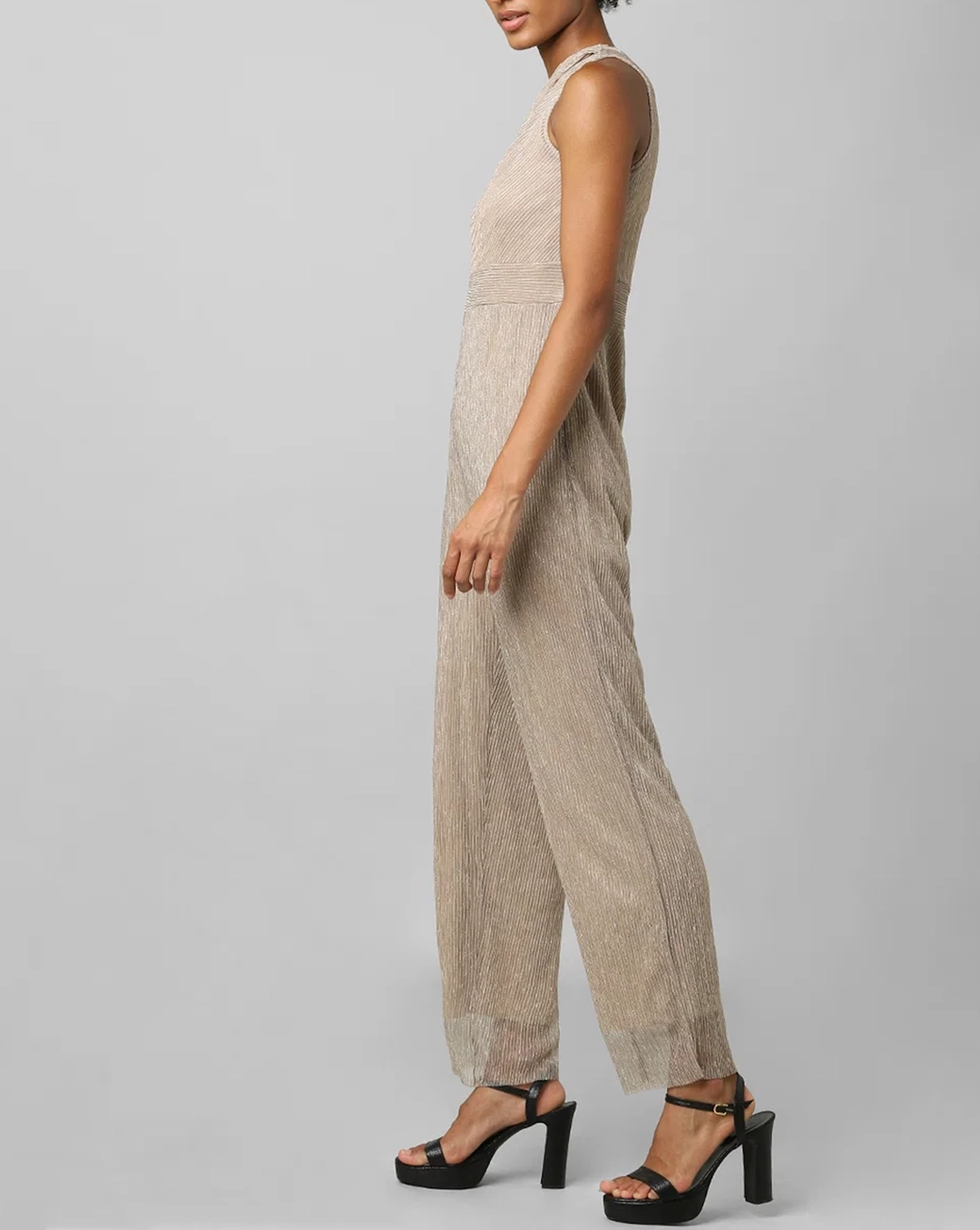 Beige One-Shoulder Jumpsuit