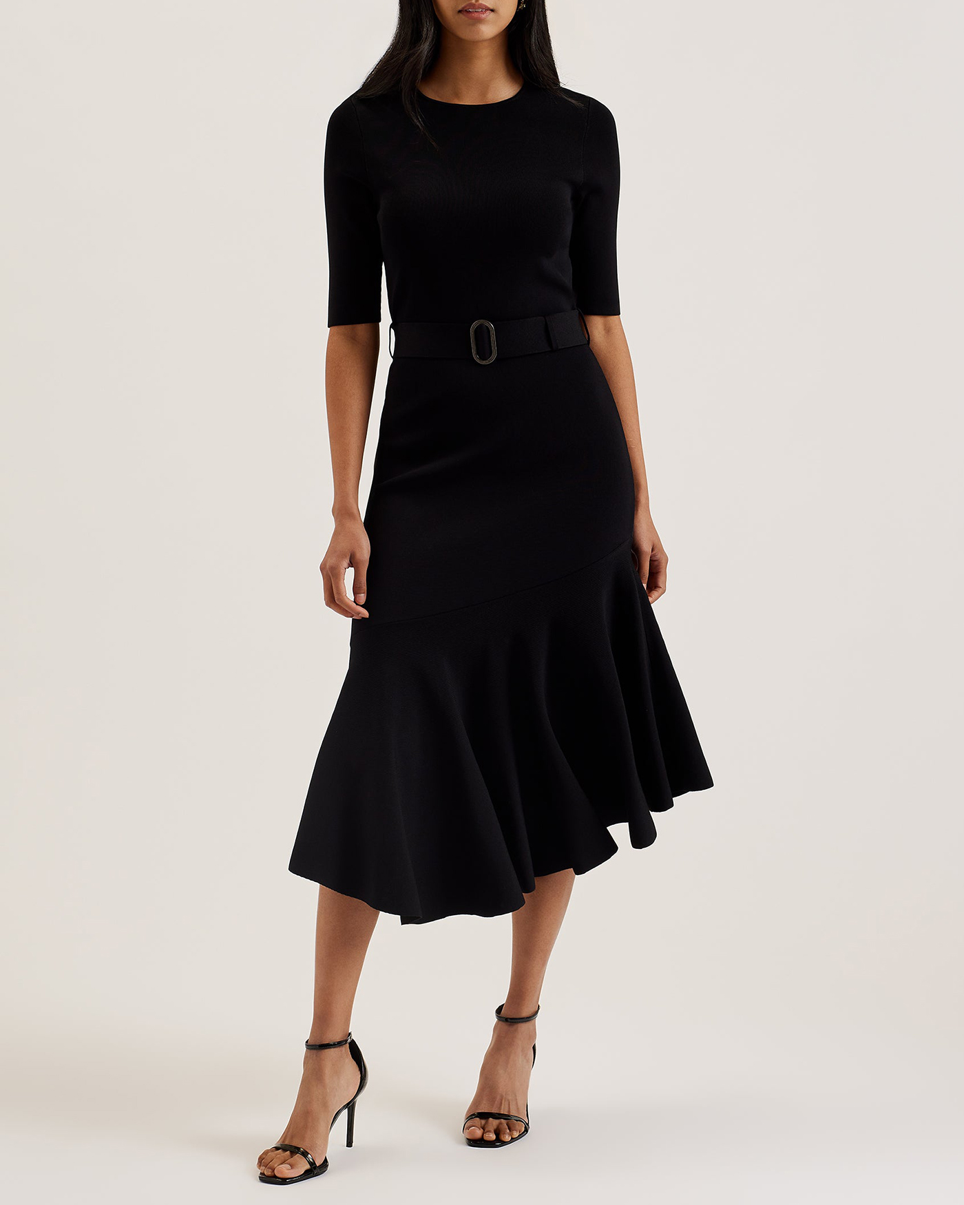 Samalee Knitted Flippy Skirt Midi Dress Black