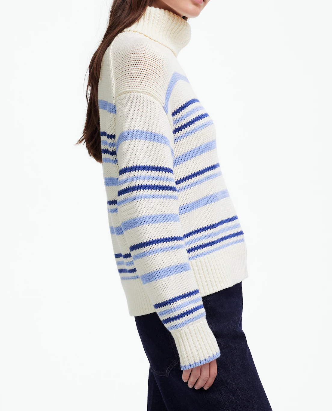 Ribbed Cotton Turtleneck Sweater in Stripe