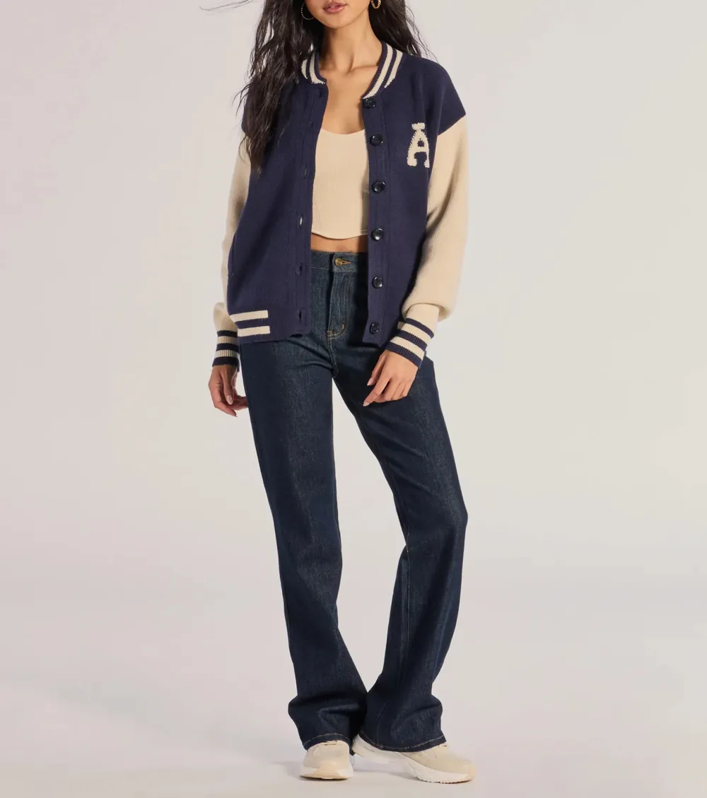 Varsity Chic Button-Down Sweater Jacket