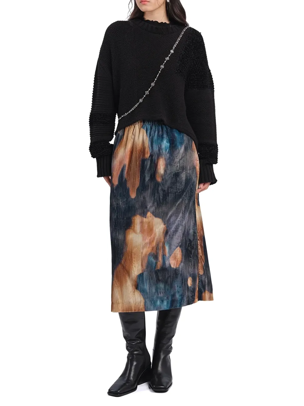 Watercolour Graphic Velour Printed Skirt