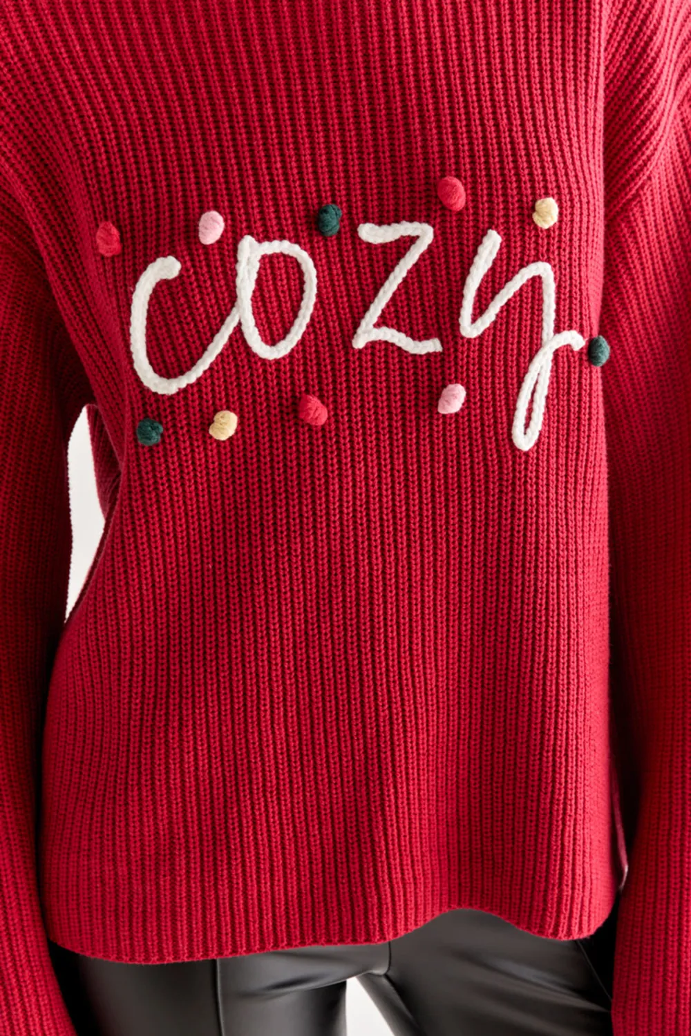 Cozy Embroidered 3D Pompom Pullover Sweater