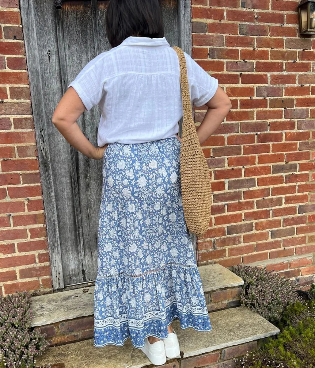 Blue Floral Tiered Midi skirt