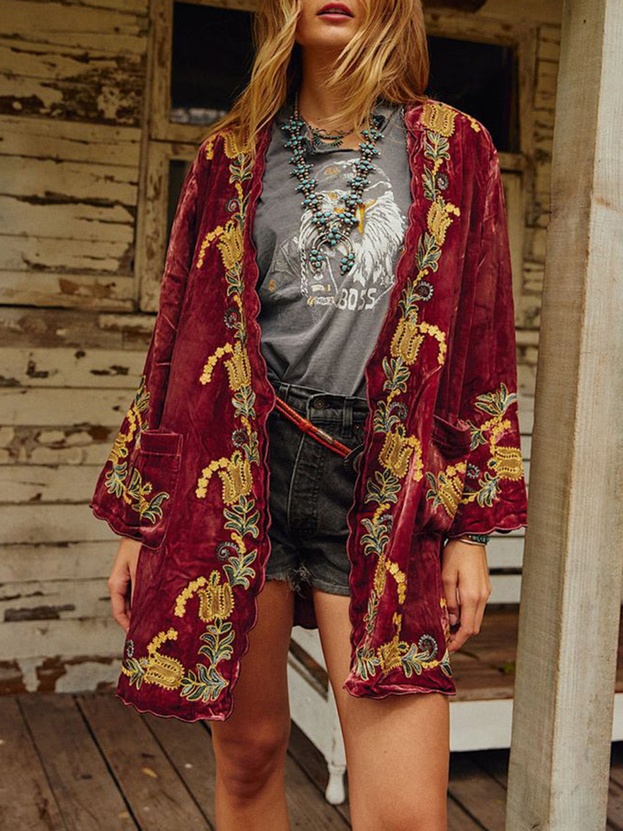 Vintage velvet embroidered cardigan