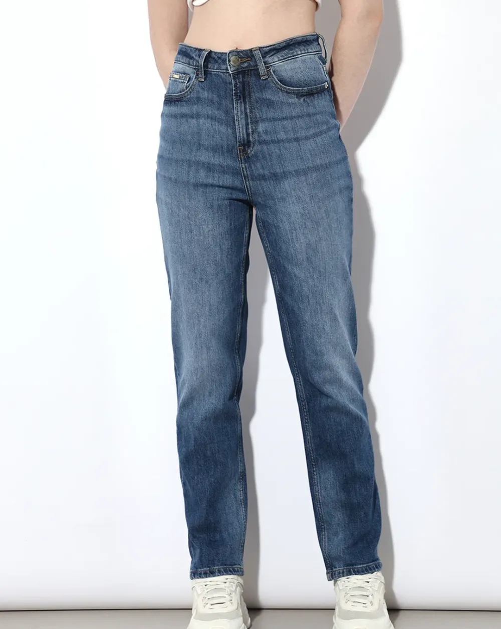 Blue High Rise Straight Fit Jeans