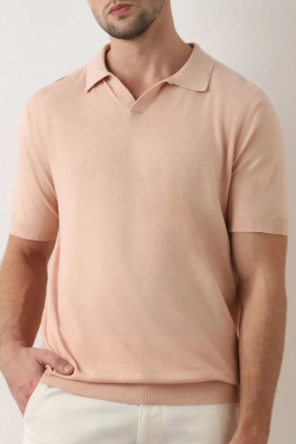 Peach Linen Polo T-shirt