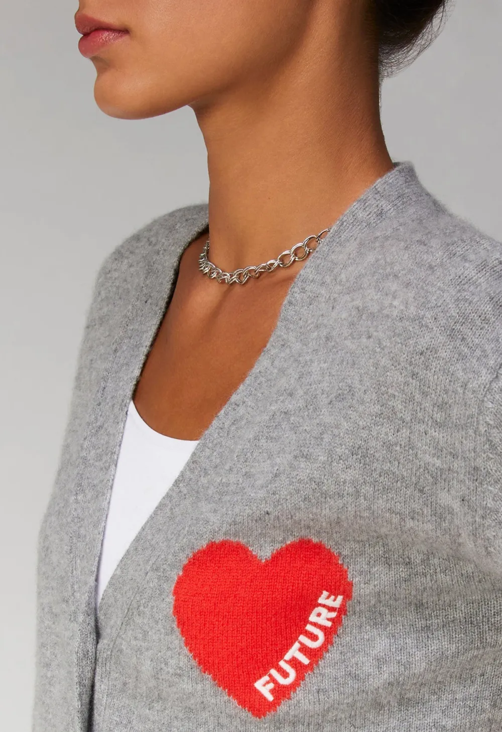 Heart-Print V-Neck Cardigan