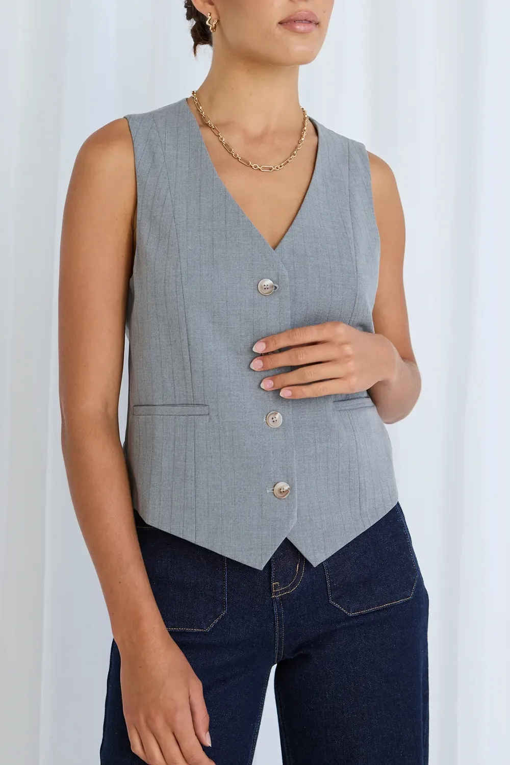 Virtue Grey Pinstripe Vest