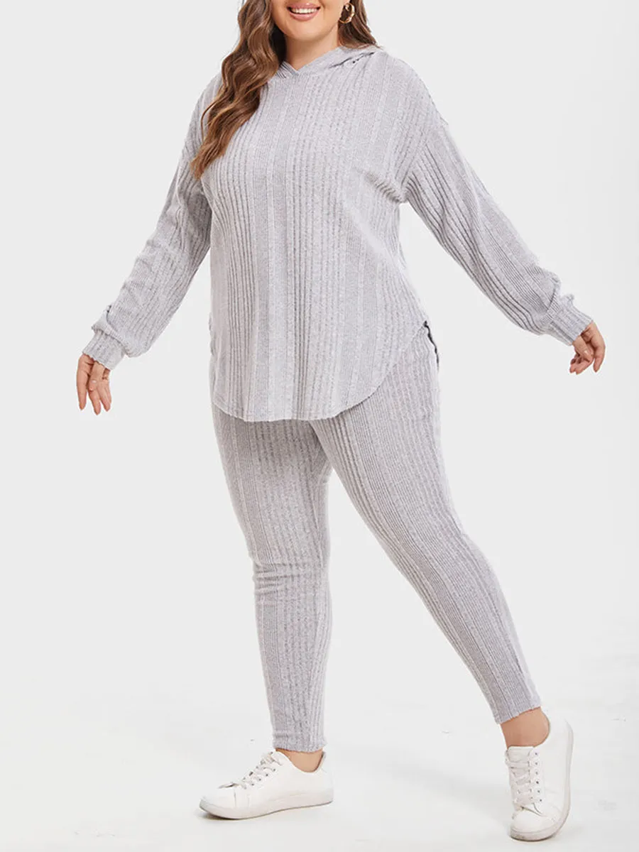 Ribbed Knit Drop Shoulder Hoodie & Pants Set