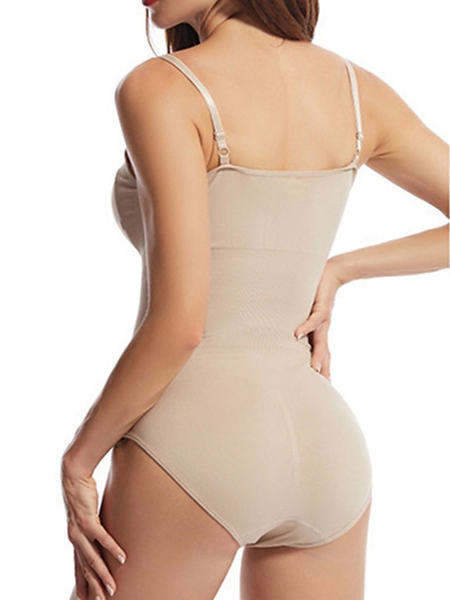 Women's Shapewear Bodysuits Pure Color Warm Fashion Home Street Daily Nylon Warm Breathable Straps Sleeveless Summer Spring Black Brown