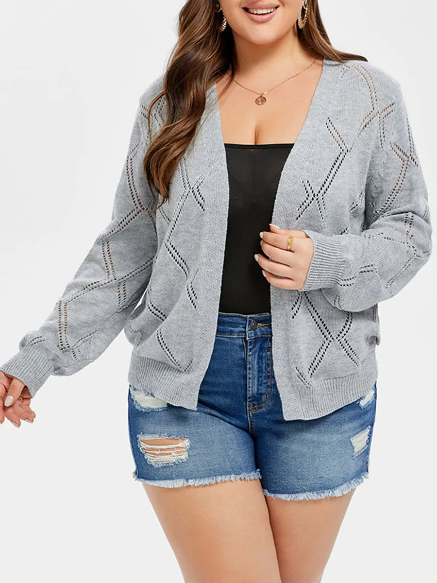 Pointelle Knit Open Front Cardigan