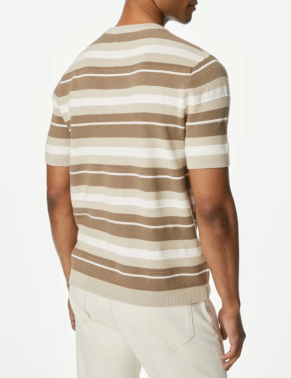 Cotton Rich Striped Crew Neck Knitted T-shirt