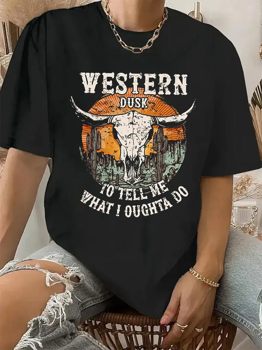 Bull Skull Western Pattern T-shirt