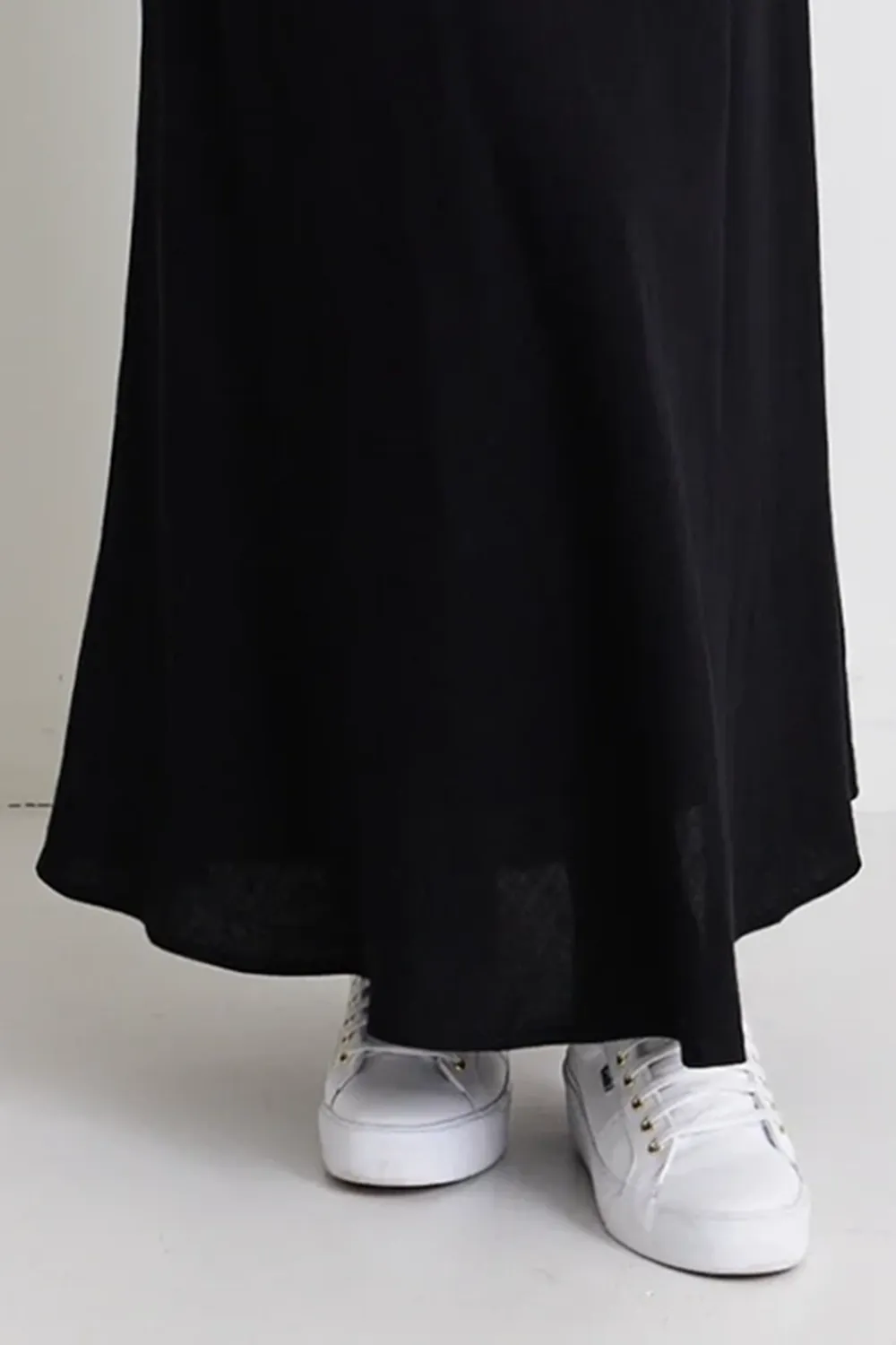 Lagos Black Linen Floaty Bias Cut Maxi Skirt