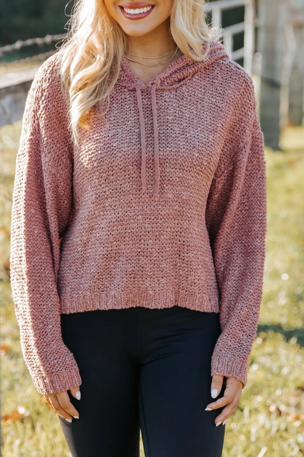 Rose Textured Hooded Sweater