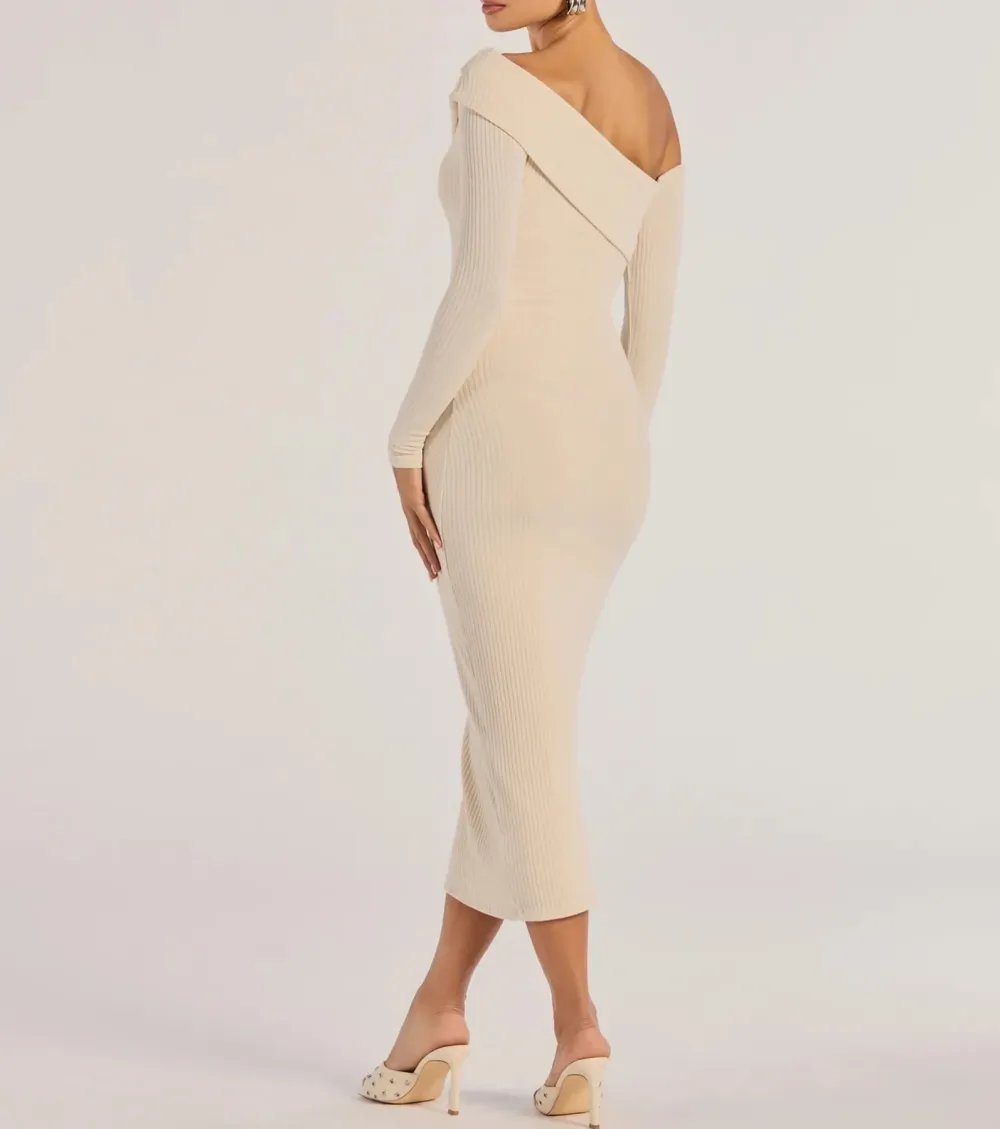 Sharp Lines Asymmetrical Long Sleeve Midi Dress