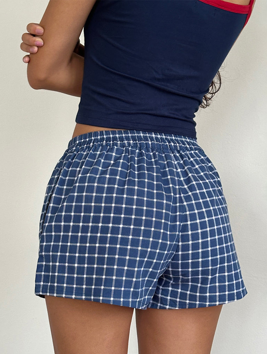 Laboxe Short In Navy Tartan Poplin