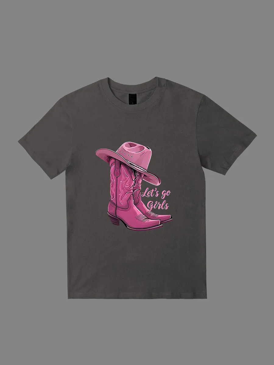 Trendy Pink Cowgirl Boots & Hat Graphic Tee