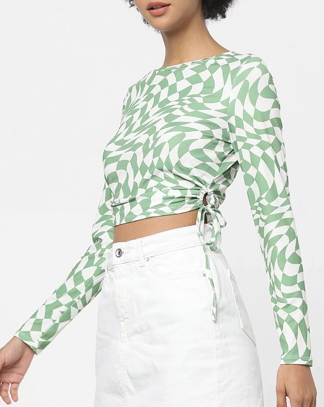 Green Abstract Print Crop Top