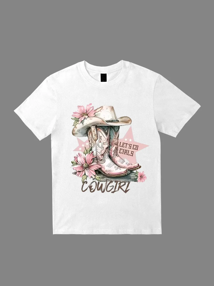 Cowboy boots and letter printed T-shirt