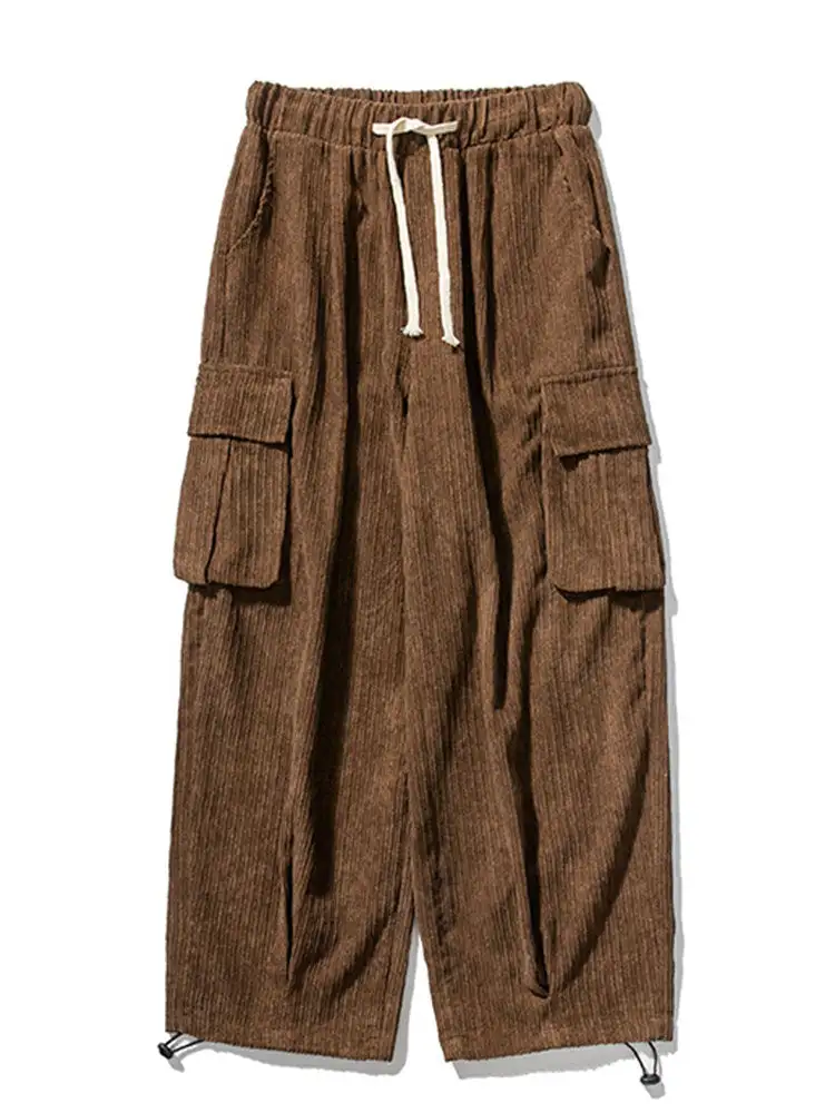 Relaxed Fit Drawcord Hem Corduroy Cargo Pants