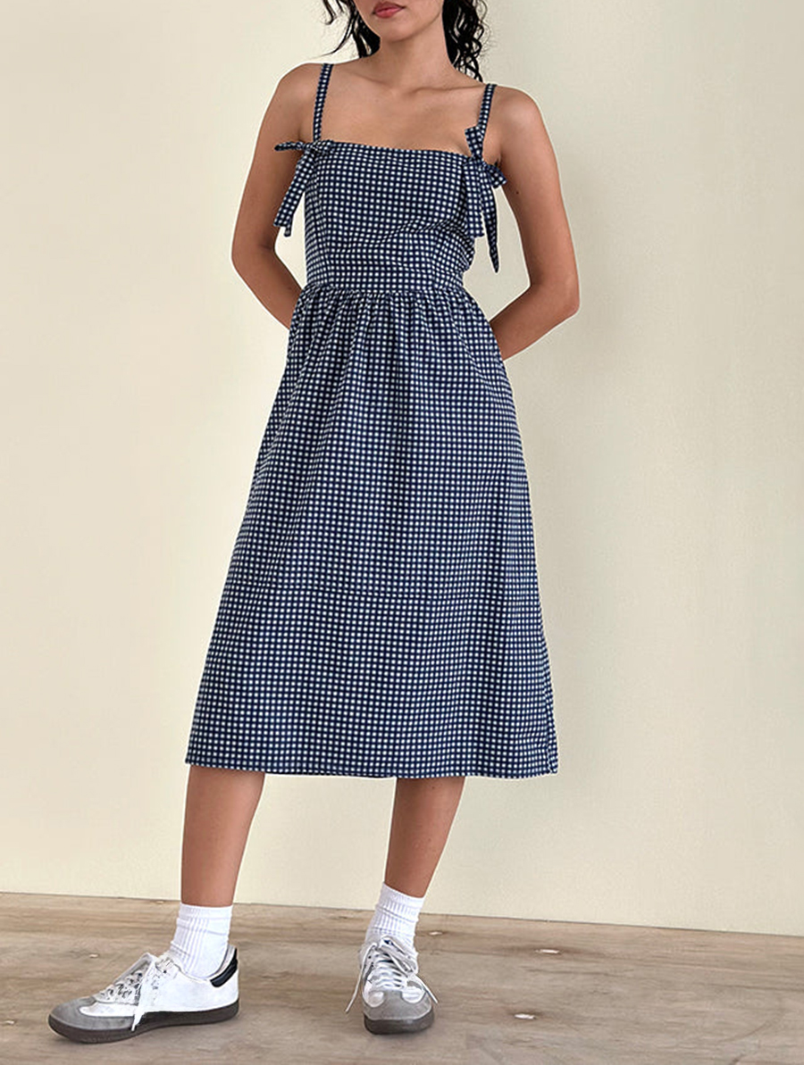 Sloane Midi Dress In Mini Dark Blue Gingham