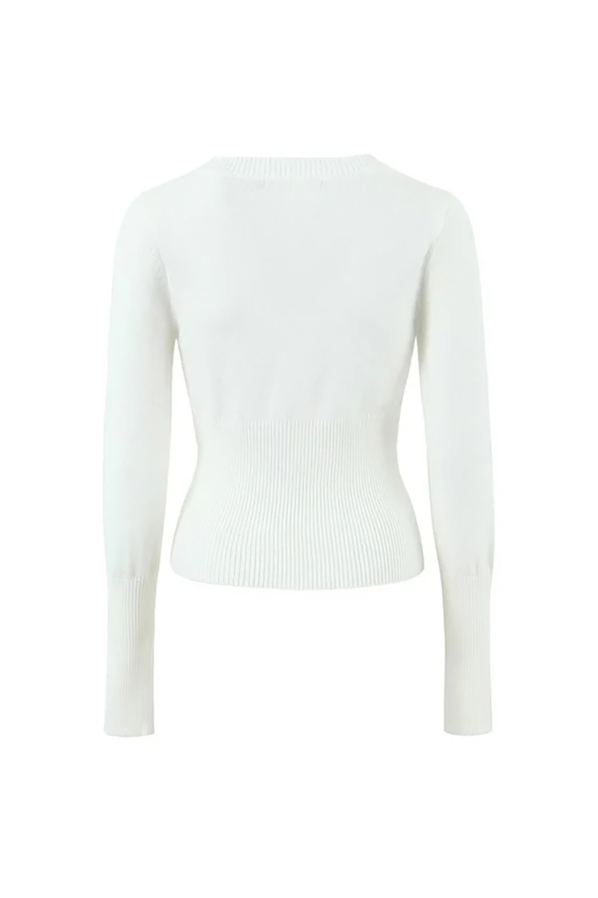 Minimalist Rib Knit Crew Neck Long Sleeve Button Up Fitted Crop Cardigan